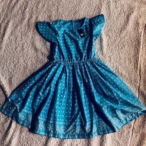 Lands’ End Aqua Mini Flowers Twirl Dress 100% Cotton Elastic Short Sleeve 8 NWT